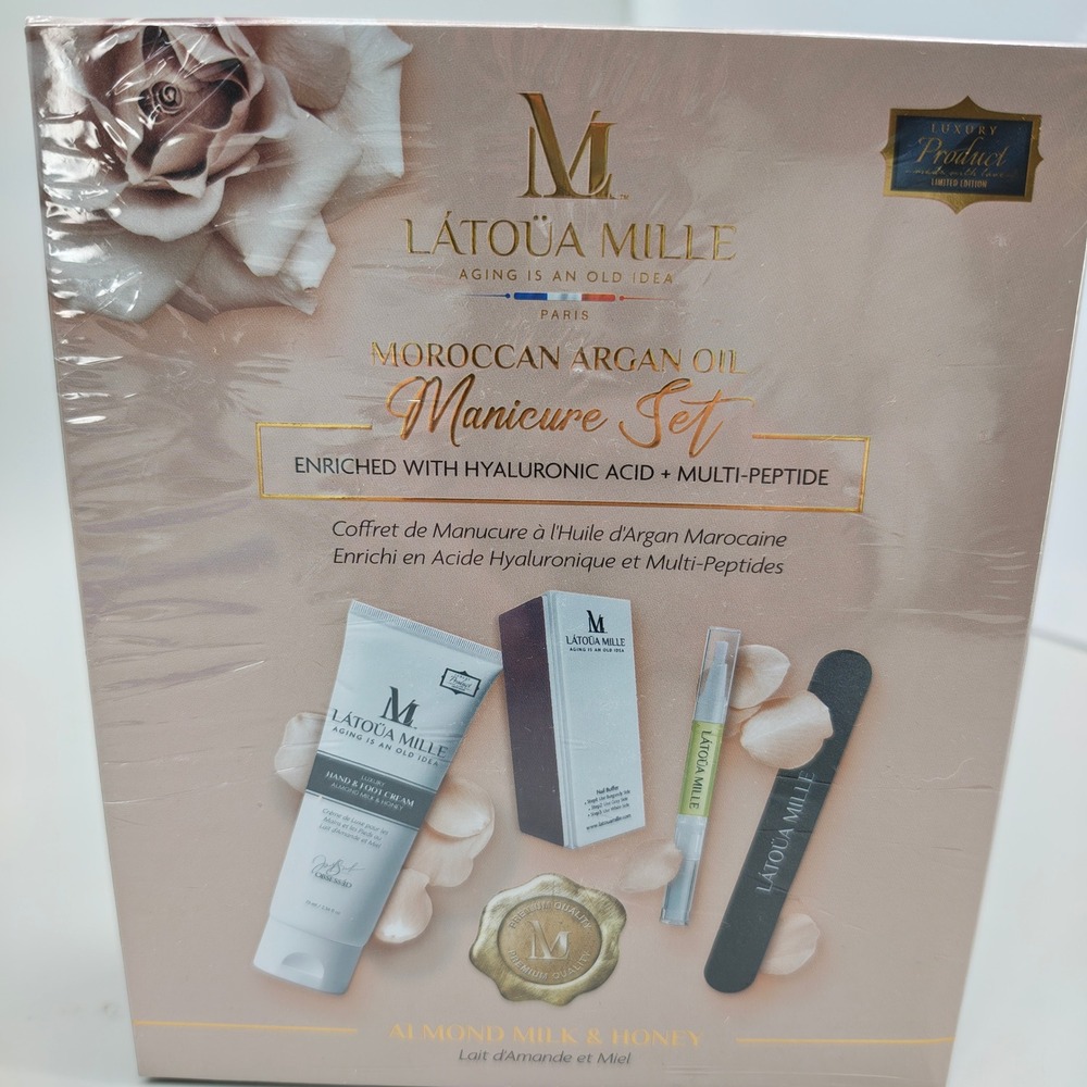Latoua Mille Moroccan Argan Oil Manicure Set 4pc Almond Milk Honey Hyaluronic